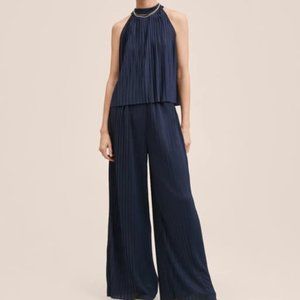 MANGO, Navy Blue Flowy Top & Palazzo Pants, Size S
